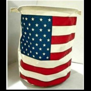 Two American Flag Design Collapsible Canvas Utility Laundry Storage Tool Bag